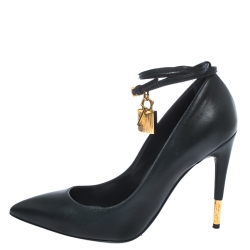 Tom Ford Grey Leather Padlock Ankle-Wrap Pointed Toe Pumps Size 39