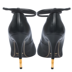 Tom Ford Grey Leather Padlock Ankle-Wrap Pointed Toe Pumps Size 39