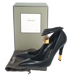 Tom Ford Grey Leather Padlock Ankle-Wrap Pointed Toe Pumps Size 39