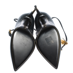 Tom Ford Grey Leather Padlock Ankle-Wrap Pointed Toe Pumps Size 39
