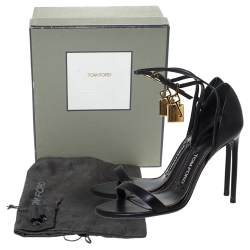 Tom Ford Black Leather Lock Ankle Strap Sandals Size 37