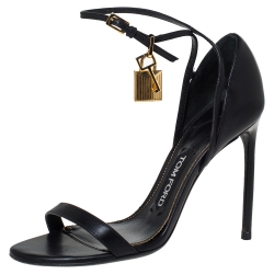 Tom Ford Black Leather Lock Ankle Strap Sandals Size 37