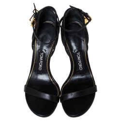 Tom Ford Black Leather Lock Ankle Strap Sandals Size 37