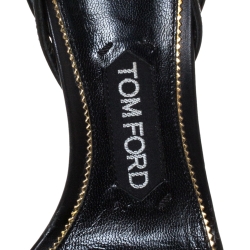 Tom Ford Black Leather Lock Ankle Strap Sandals Size 37