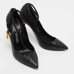 Tom Ford Black Python Padlock Ankle Strap Pumps Size 41