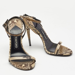 Tom Ford Cream/Brown Python Padlock Sandals Size 40