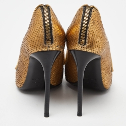 Pre Owned Tom Ford Gold Python Zipper Detail Pumps Size 37
