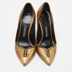 Pre Owned Tom Ford Gold Python Zipper Detail Pumps Size 37
