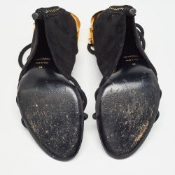 Pre Owned Tom Ford Black  Suede Ankle Wrap Wedge Sandals Size 39