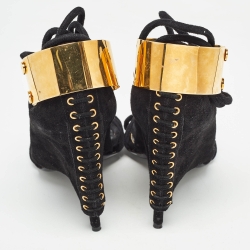 Pre Owned Tom Ford Black  Suede Ankle Wrap Wedge Sandals Size 39