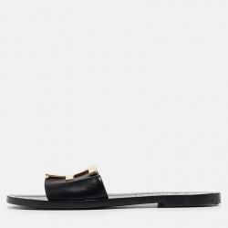 Pre Owned Tom Ford Black Leather TF Flat Slides Size 38