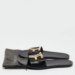 Pre Owned Tom Ford Black Leather TF Flat Slides Size 38