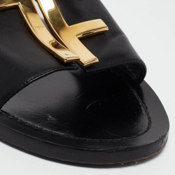 Pre Owned Tom Ford Black Leather TF Flat Slides Size 38