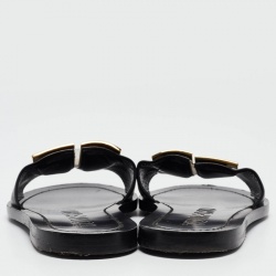 Pre Owned Tom Ford Black Leather TF Flat Slides Size 38