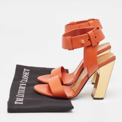 Pre Owned Tom Ford Orange Leather Ankle Strap Sandals Size 36