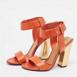 Pre Owned Tom Ford Orange Leather Ankle Strap Sandals Size 36