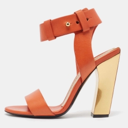 Pre Owned Tom Ford Orange Leather Ankle Strap Sandals Size 36