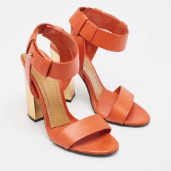 Pre Owned Tom Ford Orange Leather Ankle Strap Sandals Size 36