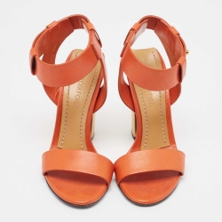 Pre Owned Tom Ford Orange Leather Ankle Strap Sandals Size 36