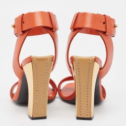 Pre Owned Tom Ford Orange Leather Ankle Strap Sandals Size 36