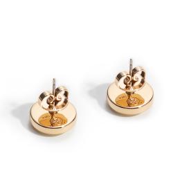 Pre Owned Tory Burch Gold Enamel Logo Stud Earrings