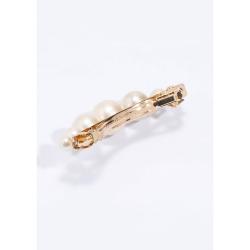 Pre Owned Tory Burch Gold Logo Pearl Hair Clip