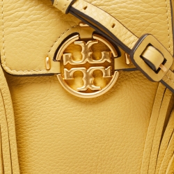 Pre Owned Tory Burch Light Yellow Leather Miller Fringe Phone Crossbody Bag