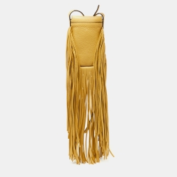 Pre Owned Tory Burch Light Yellow Leather Miller Fringe Phone Crossbody Bag