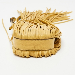 Pre Owned Tory Burch Light Yellow Leather Miller Fringe Phone Crossbody Bag