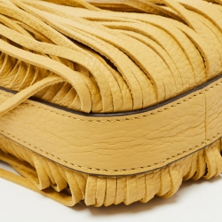 Pre Owned Tory Burch Light Yellow Leather Miller Fringe Phone Crossbody Bag