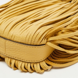 Pre Owned Tory Burch Light Yellow Leather Miller Fringe Phone Crossbody Bag