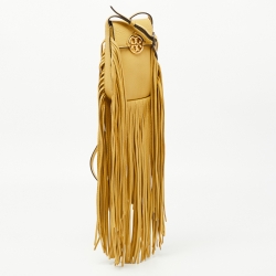 Pre Owned Tory Burch Light Yellow Leather Miller Fringe Phone Crossbody Bag
