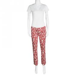 Tory Burch Red Pepper Issy Print Straight Fit Cropped Laurel Pants M