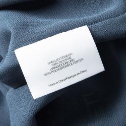 Pre Owned Tory Burch Timberwolf Blue Printed Silk Long Sleeve Fairmont Border Lisa Blouse M