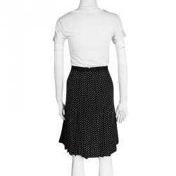 Pre Owned Tory Burch Monochrome Polka Dot Pleated Silk Erica Skirt L