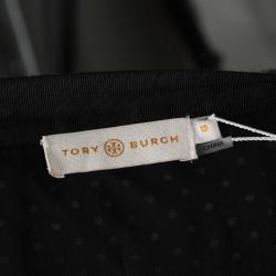 Pre Owned Tory Burch Monochrome Polka Dot Pleated Silk Erica Skirt L