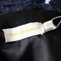 Pre Owned Tory Burch Navy Blue Sequined Alpaca Pencil Skirt XS