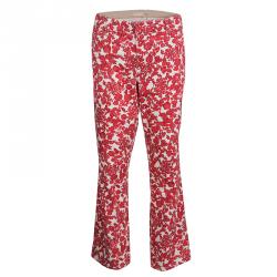 Pre Owned Tory Burch Red Floral Printed Denim Laurel Cropped Straight Leg Jeans L