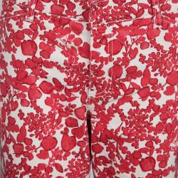 Pre Owned Tory Burch Red Floral Printed Denim Laurel Cropped Straight Leg Jeans L