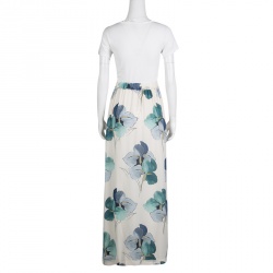 Pre Owned Tory Burch Off White Blooming Iris Printed Silk Kendra Maxi Skirt M