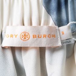 Pre Owned Tory Burch Off White Blooming Iris Printed Silk Kendra Maxi Skirt M