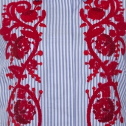 Pre Owned Tory Burch Blue and White Striped Contrast Embroidered Emily Shirt M