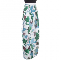 Pre Owned Tory Burch White Floral Organza Wisteria Maxi Skirt M