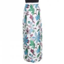 Pre Owned Tory Burch White Floral Organza Wisteria Maxi Skirt M