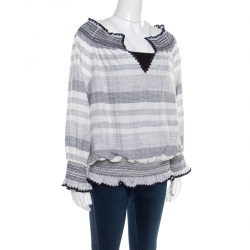 Pre Owned توب توري برش كريستين كتان أزرق XL