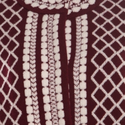Pre Owned Tory Burch Red and White Patterned Jacquard Merino Wool Long Cardigan M