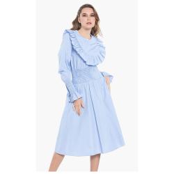 Pre Owned Tory Burch Blue Smocked Cotton Dress L (US 10)