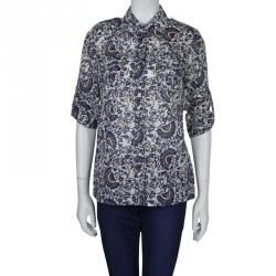 Pre Owned Tory Burch Blue Brigitte Printed Top M