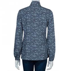 Pre Owned Tory Burch Blue Floral Printed Silk Long Sleeve Nicki Bow Blouse S