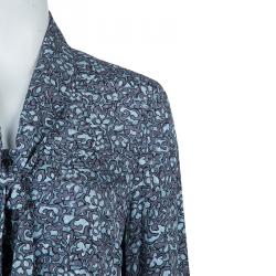 Pre Owned Tory Burch Blue Floral Printed Silk Long Sleeve Nicki Bow Blouse S